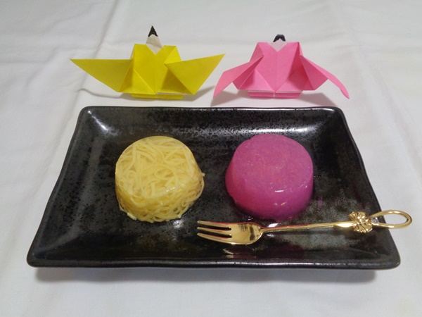 錦糸たまご寒天と桜でんぶ寒天